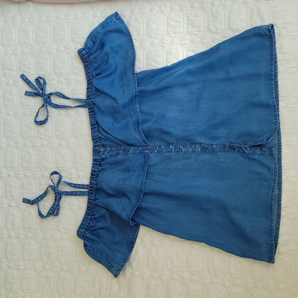 Lucky Brand Soft Denim Off the Shoulder Tie Shirt Sm